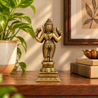Handcrafted Brass Standing Ganesha Idol – Antique Finish