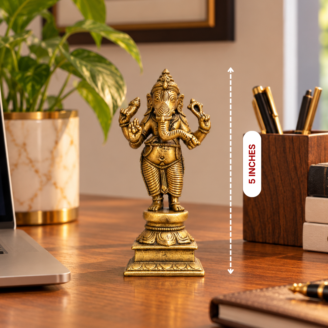 Handcrafted Brass Standing Ganesha Idol – Antique Finish