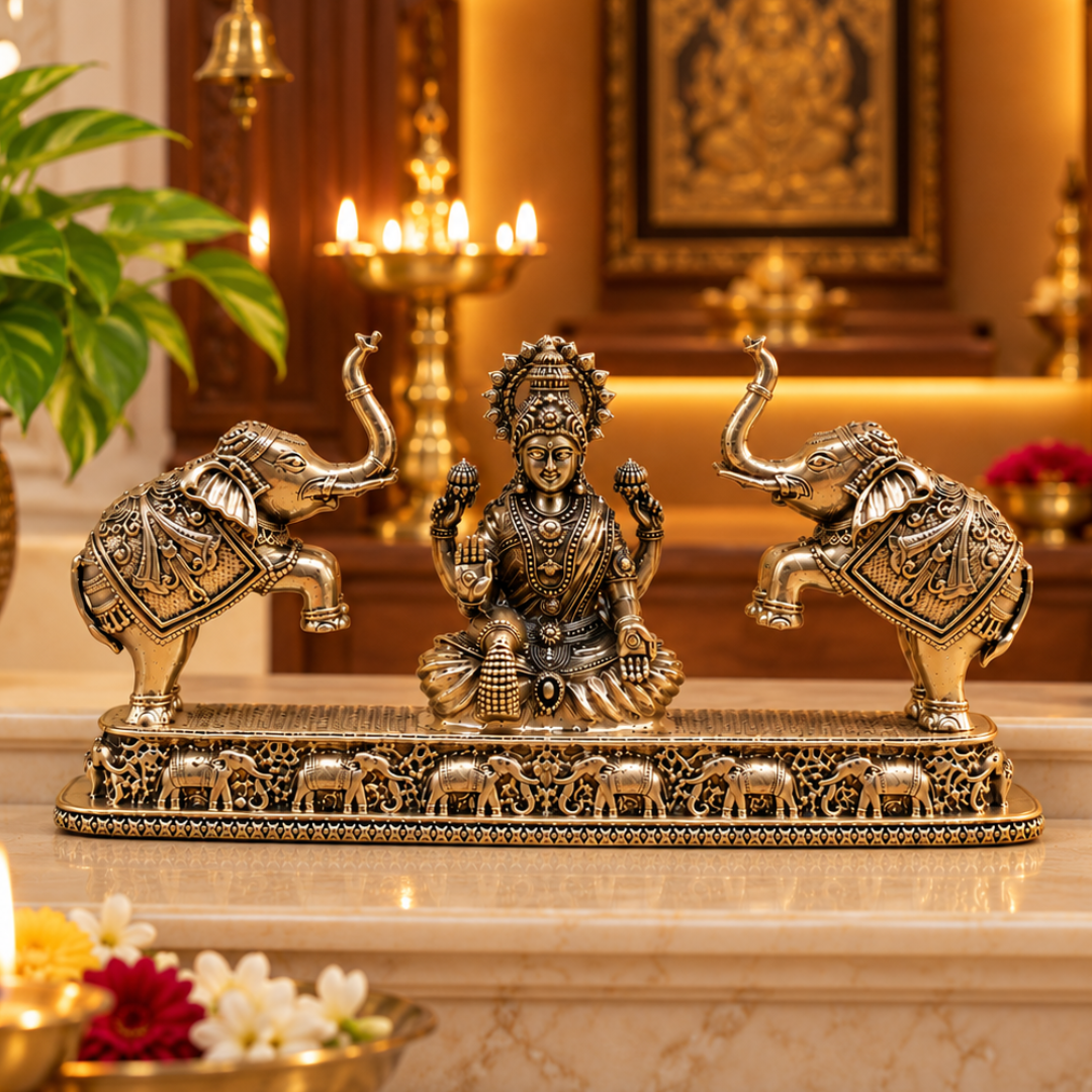 Premium Gaja Lakshmi – Ashtadhatu Idol with Elephants