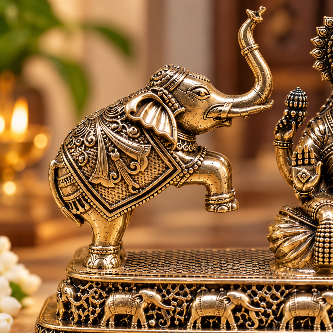 Premium Gaja Lakshmi – Ashtadhatu Idol with Elephants