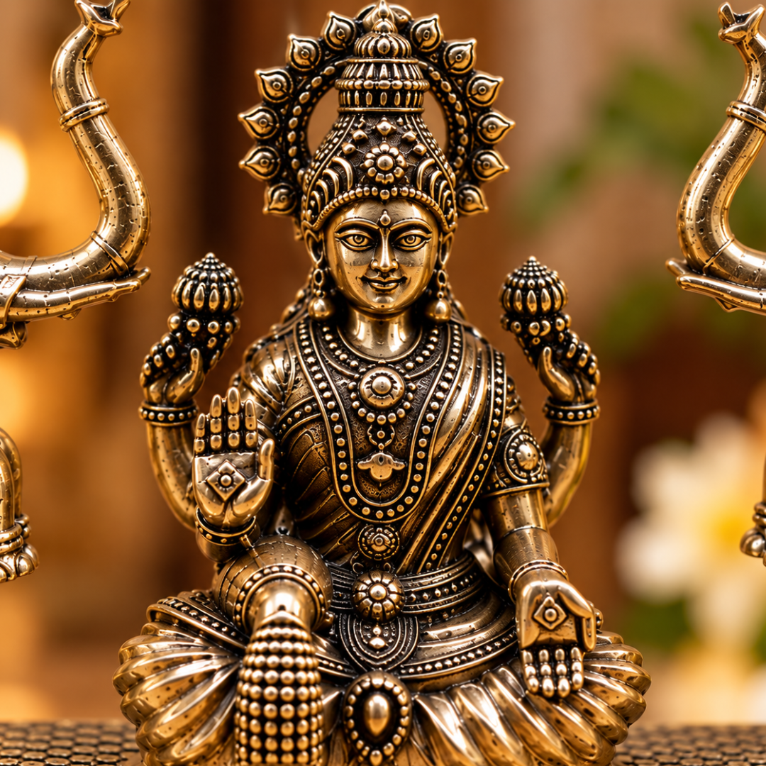 Premium Gaja Lakshmi – Ashtadhatu Idol with Elephants