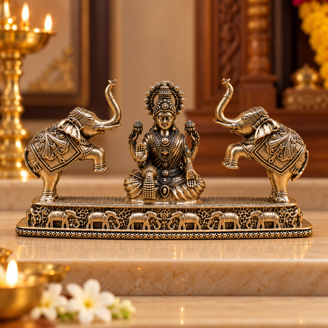 Premium Gaja Lakshmi – Ashtadhatu Idol with Elephants