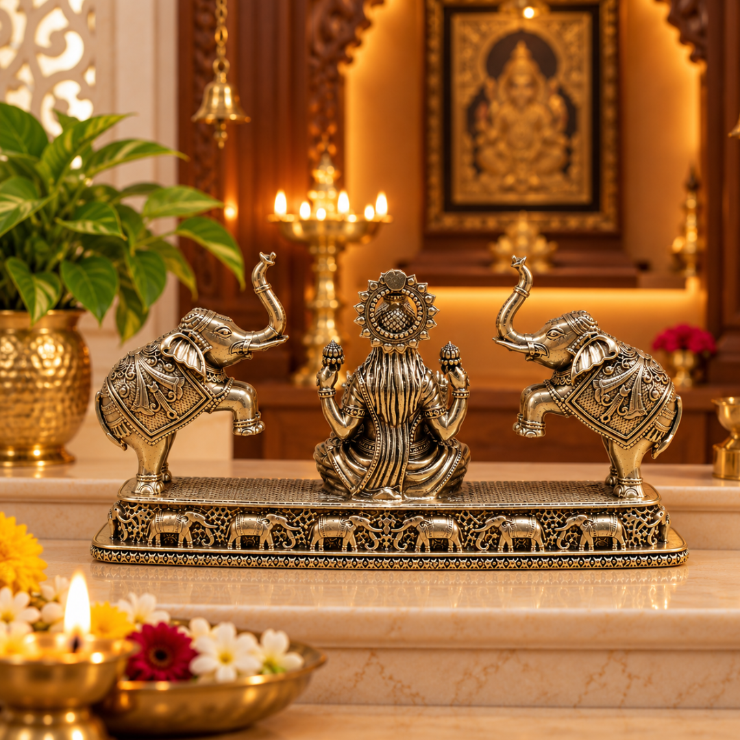 Premium Gaja Lakshmi – Ashtadhatu Idol with Elephants