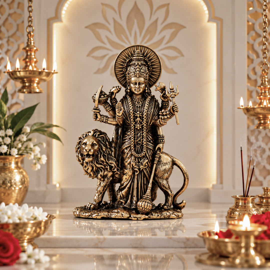 Premium Ashtadhatu Durga Maa Idol with Lion – Antique Finish