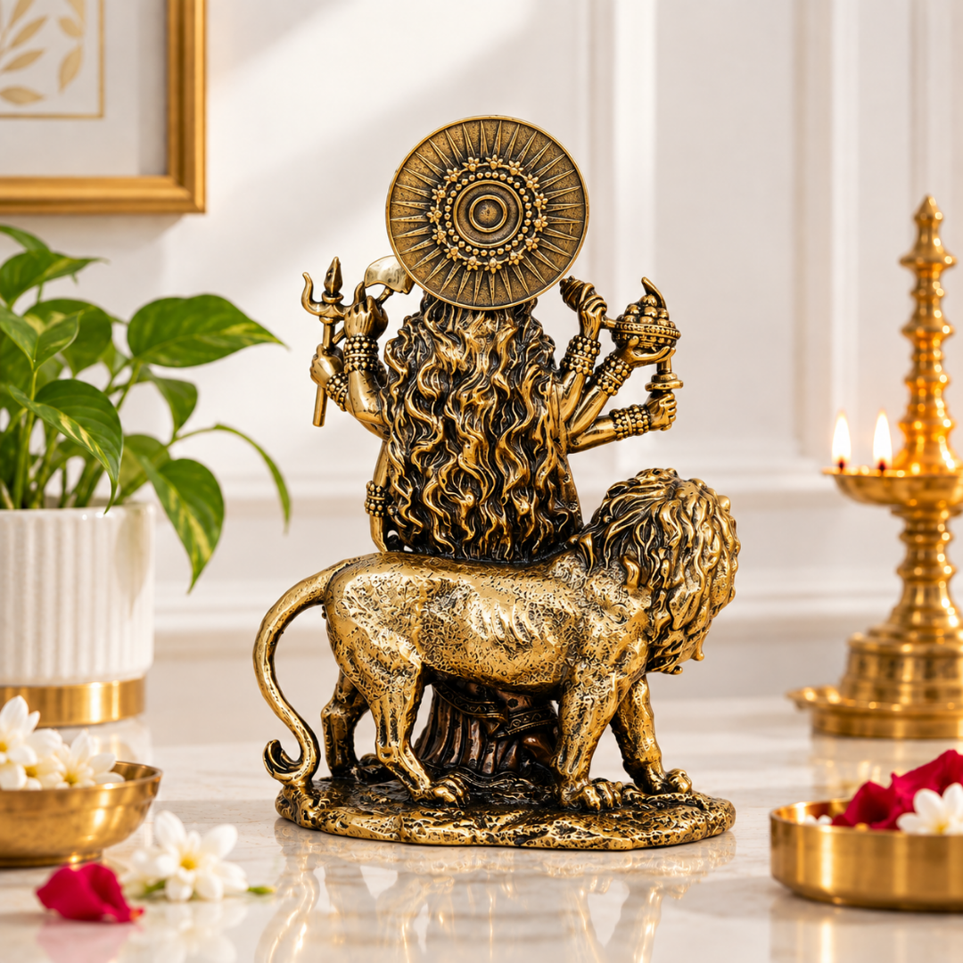 Premium Ashtadhatu Durga Maa Idol with Lion – Antique Finish