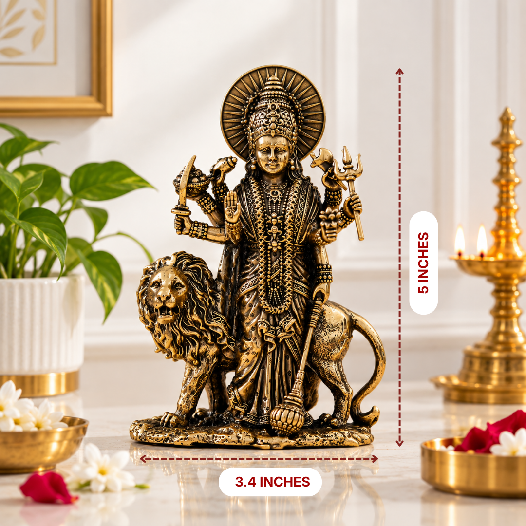 Premium Ashtadhatu Durga Maa Idol with Lion – Antique Finish
