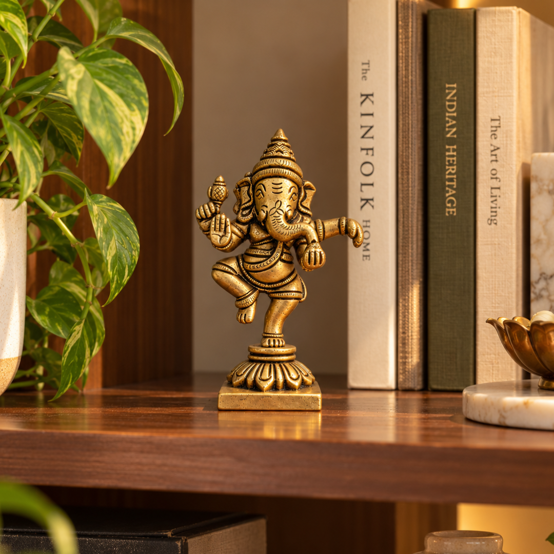 Handcrafted Brass Nritya Ganesha Idol – Antique Finish