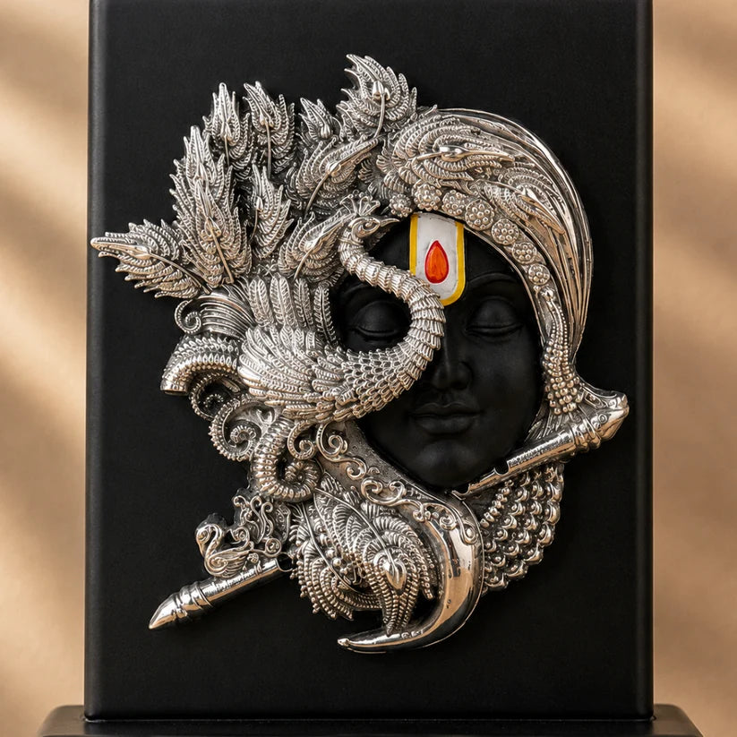Krishna Shringar Swaroop – 999 Silver-Plated Face Idol