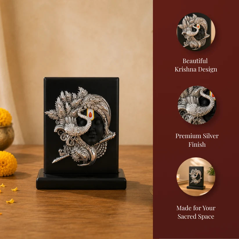 Krishna Shringar Swaroop – 999 Silver-Plated Face Idol