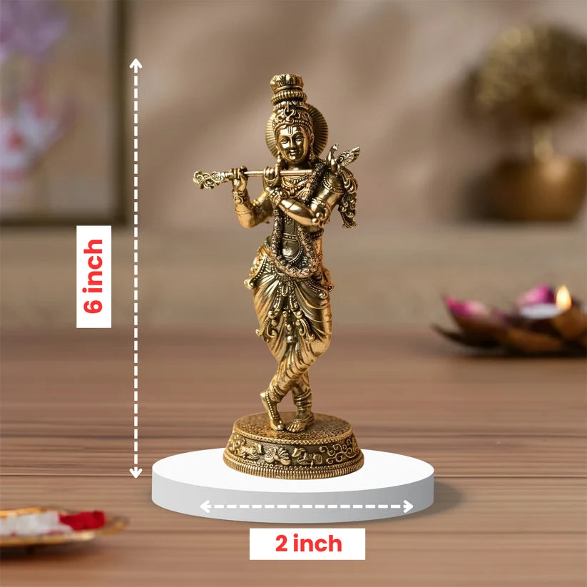 Premium Brass Krishna Idol – Tribhanga Form