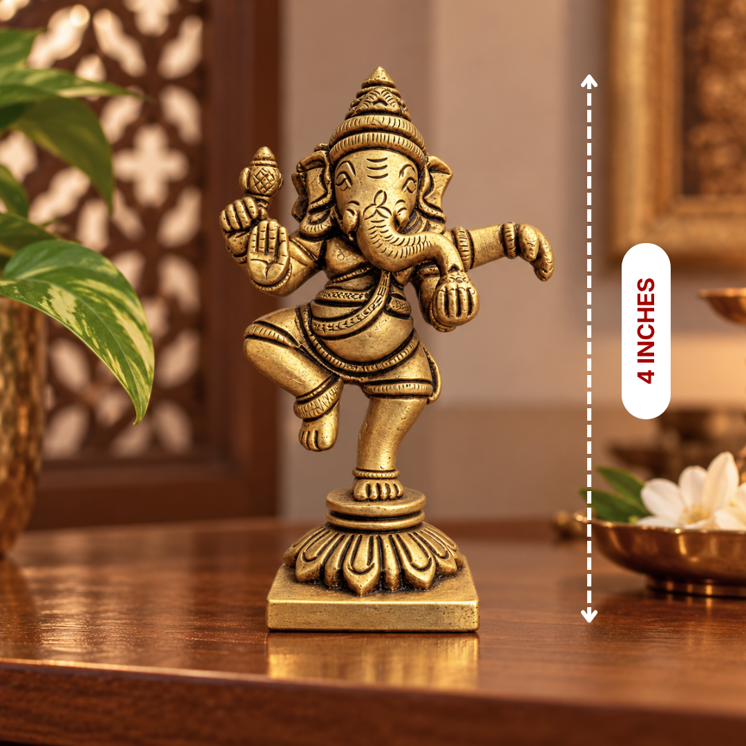 Handcrafted Brass Nritya Ganesha Idol – Antique Finish
