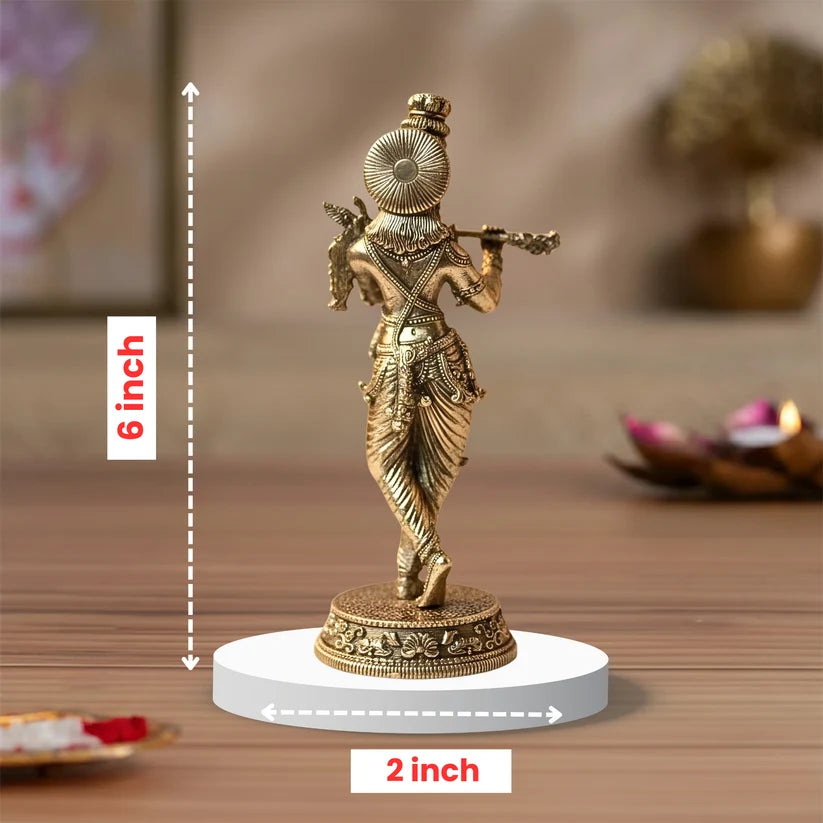 Premium Brass Krishna Idol – Flute Form