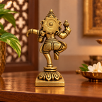 Handcrafted Brass Nritya Ganesha Idol – Antique Finish