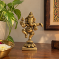 Handcrafted Brass Nritya Ganesha Idol – Antique Finish