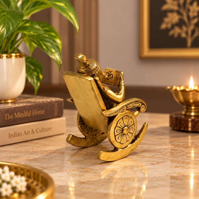 Handcrafted Brass Ganesha on Rocking Chair – Antique Finish