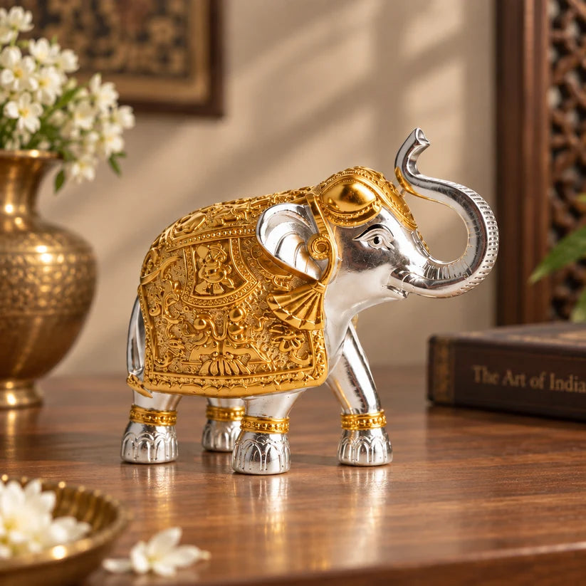 Royal Elephant Pair – Auspicious Prosperity Set Premium Gold & Silver-Plated