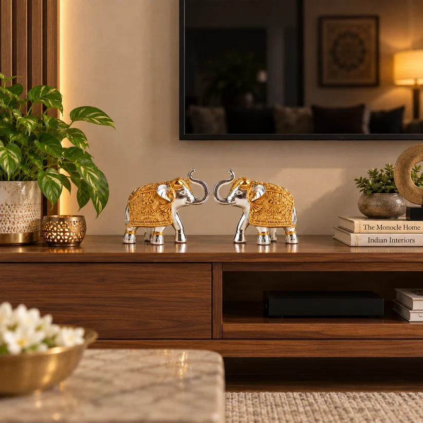 Royal Elephant Pair – Auspicious Prosperity Set Premium Gold & Silver-Plated