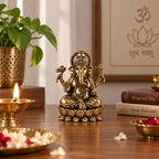 Premium Brass Ganesha Idol – Lotus Throne