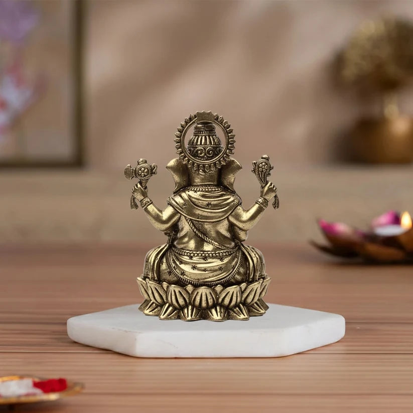 Premium Brass Ganesha Idol – Lotus Throne