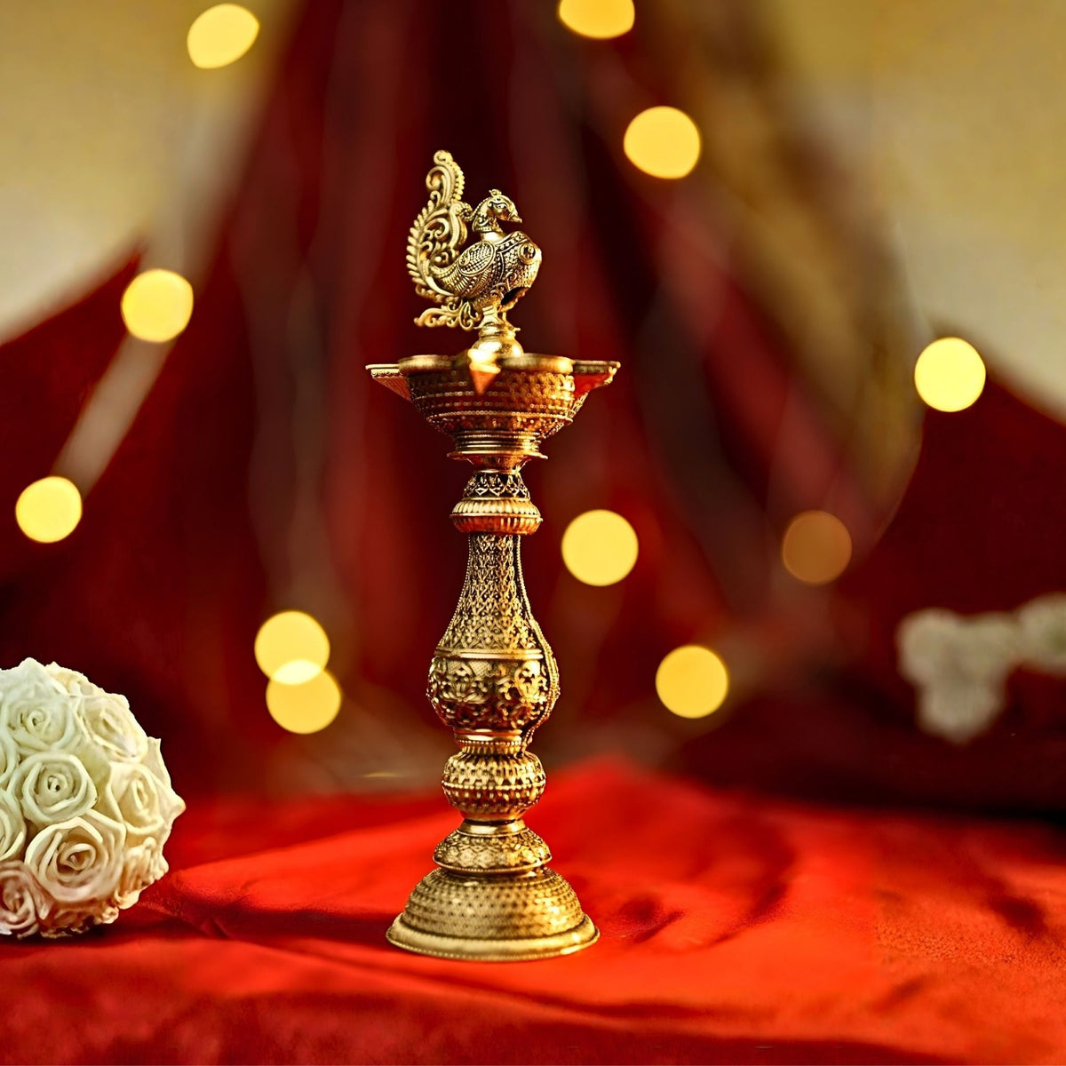 Premium Brass Peacock Diya Stand