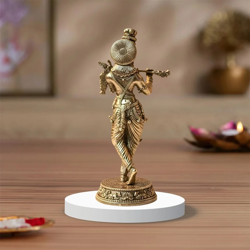 Premium Brass Krishna Idol – Flute Form