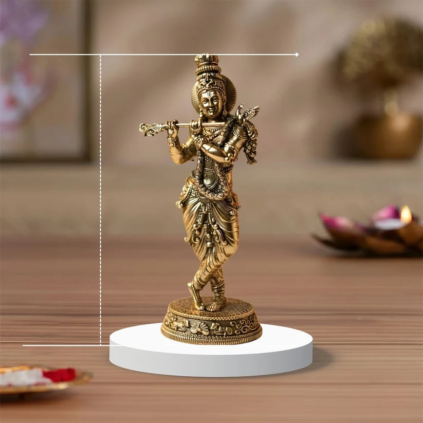Premium Brass Krishna Idol – Flute Form