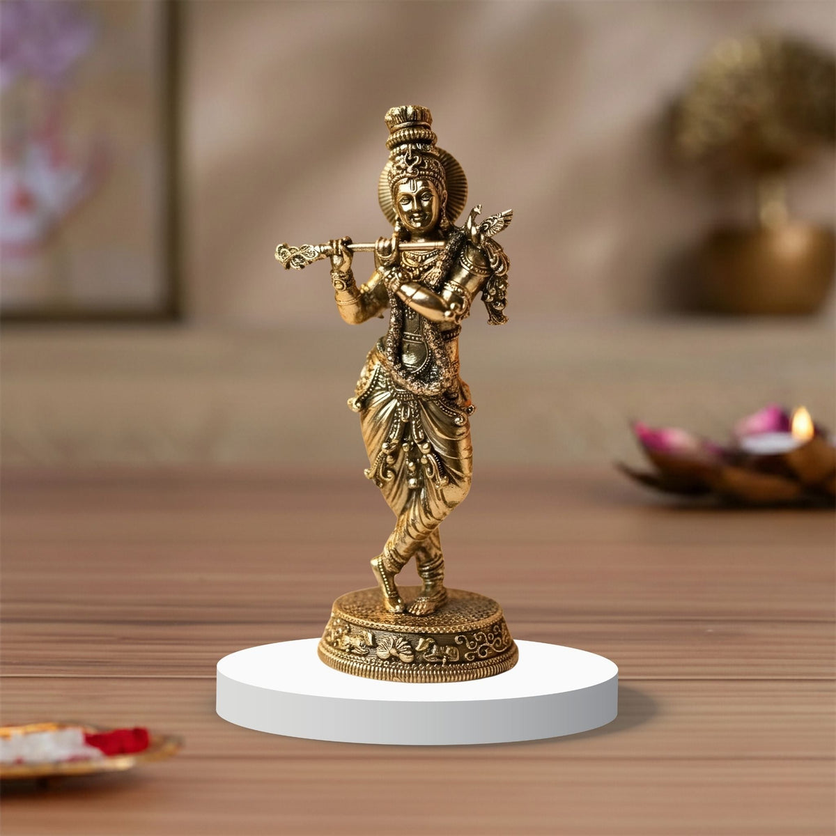 Premium Brass Krishna Idol – Tribhanga Form