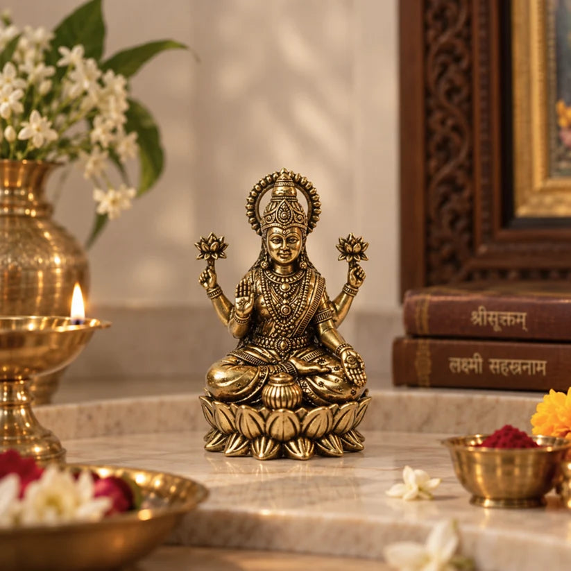 Premium Brass Lakshmi Idol – Lotus Throne