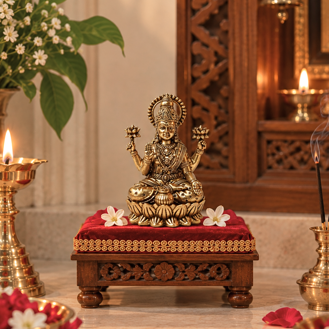Premium Brass Lakshmi Idol – Lotus Throne